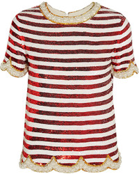 Женская бело-красная футболка с круглым вырезом в горизонтальную полоску от Ashish