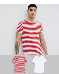 Мужская бело-красная футболка с круглым вырезом в горизонтальную полоску от ASOS DESIGN