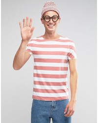 Мужская бело-красная футболка с круглым вырезом в горизонтальную полоску от Asos