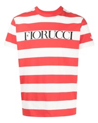 Мужская бело-красная футболка с круглым вырезом в горизонтальную полоску от Fiorucci