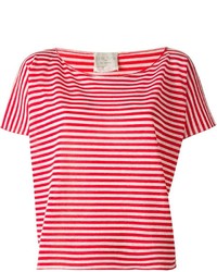 Женская бело-красная футболка с круглым вырезом в горизонтальную полоску от Forte Forte