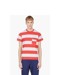 Мужская бело-красная футболка с круглым вырезом в горизонтальную полоску от Levis Vintage Clothing
