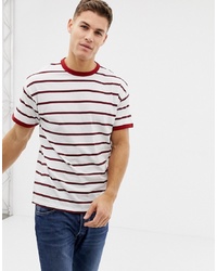 Мужская бело-красная футболка с круглым вырезом в горизонтальную полоску от New Look