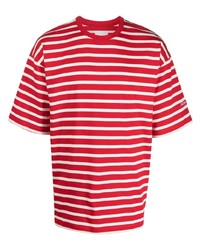 Мужская бело-красная футболка с круглым вырезом в горизонтальную полоску от Philippe Model Paris