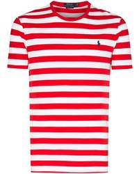 Мужская бело-красная футболка с круглым вырезом в горизонтальную полоску от Polo Ralph Lauren