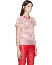 Женская бело-красная футболка с круглым вырезом в горизонтальную полоску от Marc Jacobs
