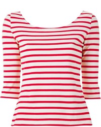 Женская бело-красная футболка с круглым вырезом в горизонтальную полоску от Saint Laurent