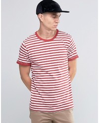 Мужская бело-красная футболка с круглым вырезом в горизонтальную полоску от Selected