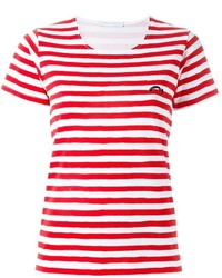 Женская бело-красная футболка с круглым вырезом в горизонтальную полоску от Societe Anonyme