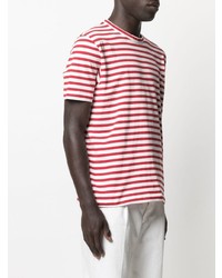 Мужская бело-красная футболка с круглым вырезом в горизонтальную полоску от Eleventy