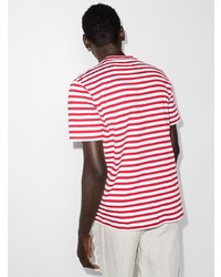 Мужская бело-красная футболка с круглым вырезом в горизонтальную полоску от Eleventy
