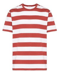 Мужская бело-красная футболка с круглым вырезом в горизонтальную полоску от Sunspel