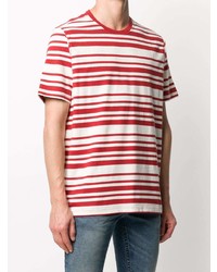 Мужская бело-красная футболка с круглым вырезом в горизонтальную полоску от Camper
