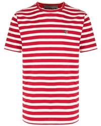 Мужская бело-красная футболка с круглым вырезом в горизонтальную полоску от YMC