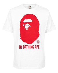 Мужская бело-красная футболка с круглым вырезом с принтом от A Bathing Ape
