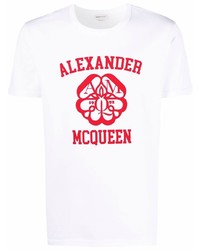 Мужская бело-красная футболка с круглым вырезом с принтом от Alexander McQueen