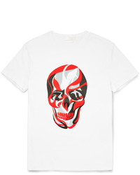 Мужская бело-красная футболка с круглым вырезом с принтом от Alexander McQueen
