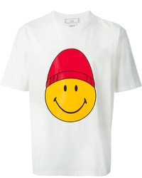 Мужская бело-красная футболка с круглым вырезом с принтом от Ami