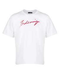 Мужская бело-красная футболка с круглым вырезом с принтом от Balenciaga