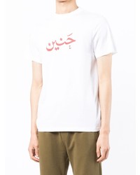 Мужская бело-красная футболка с круглым вырезом с принтом от Qasimi