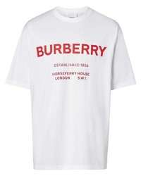 Мужская бело-красная футболка с круглым вырезом с принтом от Burberry