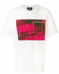 Мужская бело-красная футболка с круглым вырезом с принтом от Calvin Klein