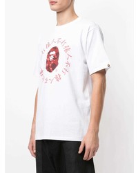Мужская бело-красная футболка с круглым вырезом с принтом от A Bathing Ape