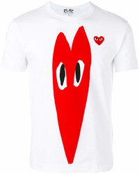 Мужская бело-красная футболка с круглым вырезом с принтом от Comme des Garcons