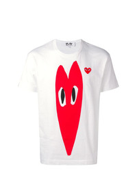 Мужская бело-красная футболка с круглым вырезом с принтом от Comme Des Garcons Play