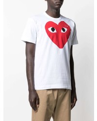Мужская бело-красная футболка с круглым вырезом с принтом от Comme Des Garcons Play