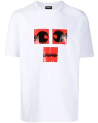 Мужская бело-красная футболка с круглым вырезом с принтом от Diesel