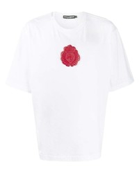 Мужская бело-красная футболка с круглым вырезом с принтом от Dolce & Gabbana