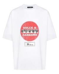 Мужская бело-красная футболка с круглым вырезом с принтом от Dolce & Gabbana