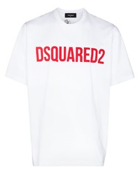 Мужская бело-красная футболка с круглым вырезом с принтом от DSQUARED2