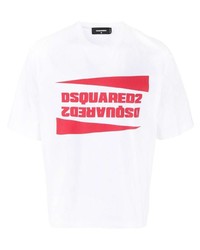 Мужская бело-красная футболка с круглым вырезом с принтом от DSQUARED2