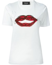 Женская бело-красная футболка с круглым вырезом с принтом от Dsquared2
