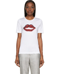 Женская бело-красная футболка с круглым вырезом с принтом от Dsquared2