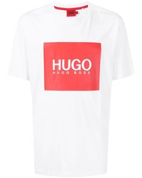 Мужская бело-красная футболка с круглым вырезом с принтом от Hugo