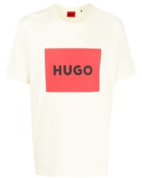 Мужская бело-красная футболка с круглым вырезом с принтом от Hugo