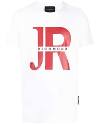 Мужская бело-красная футболка с круглым вырезом с принтом от John Richmond
