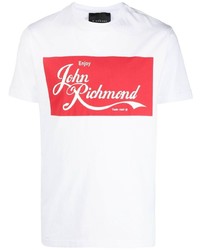Мужская бело-красная футболка с круглым вырезом с принтом от John Richmond
