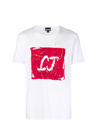 Мужская бело-красная футболка с круглым вырезом с принтом от Just Cavalli