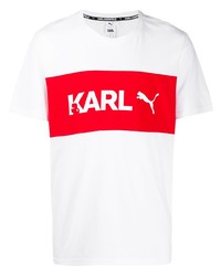 Мужская бело-красная футболка с круглым вырезом с принтом от Karl Lagerfeld