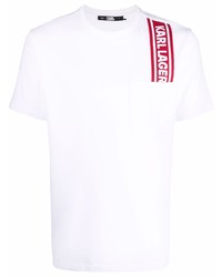 Мужская бело-красная футболка с круглым вырезом с принтом от Karl Lagerfeld