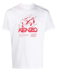 Мужская бело-красная футболка с круглым вырезом с принтом от Kenzo