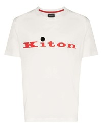 Мужская бело-красная футболка с круглым вырезом с принтом от Kiton