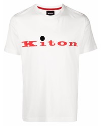 Мужская бело-красная футболка с круглым вырезом с принтом от Kiton