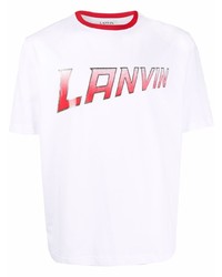 Мужская бело-красная футболка с круглым вырезом с принтом от Lanvin
