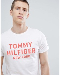 Мужская бело-красная футболка с круглым вырезом с принтом от Tommy Hilfiger