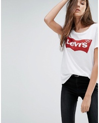 Женская бело-красная футболка с круглым вырезом с принтом от Levi's